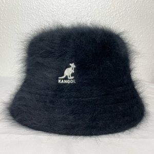 Vintage KANGOL 90s Angora Fuzzy Black Bucket Hat